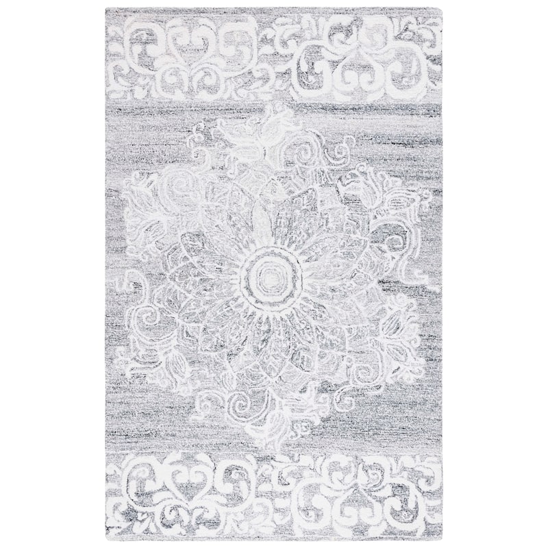 SAFAVIEH Handmade Abstract Ermilia Floral Scroll Wool Rug - 6' Square - Ivory/Light Grey