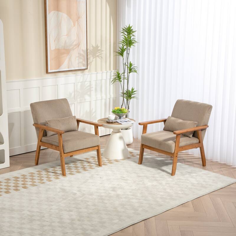 Velvet fabric armchair Solid wood frame leisure chair for the living room bedroom a set of two