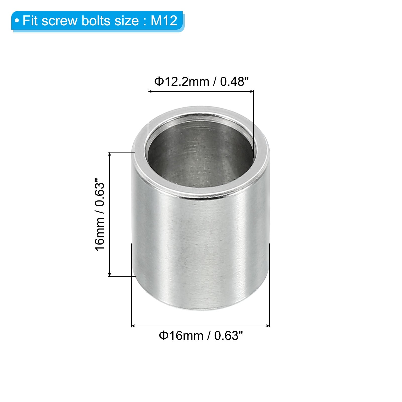 M12 Stainless Steel Spacer,Metal Spacer Stainless Steel Spacers Screw Standoff for 1/2" or M12 Screw - Silver
