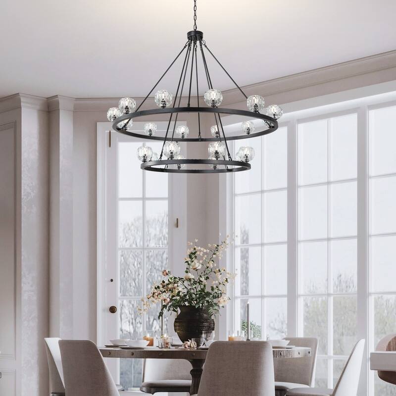 KAYLA 48" 20-Light Double-Layer Crystal Ball Chandelier