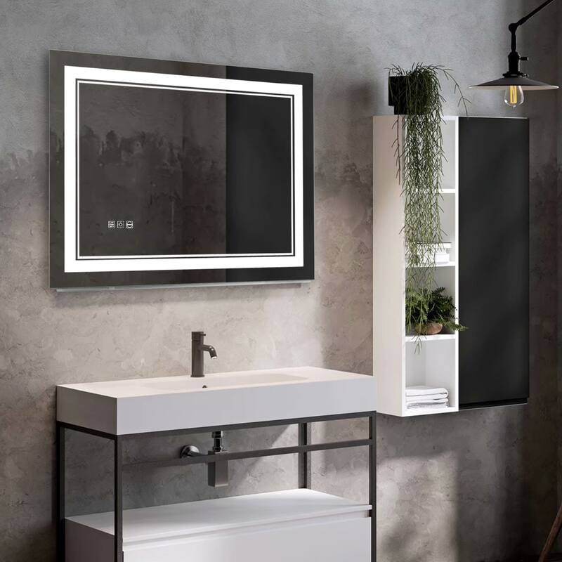 20 in. W x 28 in. H Rectangular Frameless Anti-Fog Wall Mounted Bathroom Vanity Mirror in Silver with LED Light