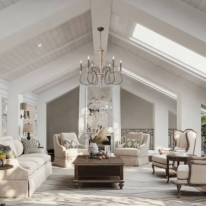 Modern Farmhouse 6-Light Wood Chandelier Classic French Country Lights - D31" x H32.5"