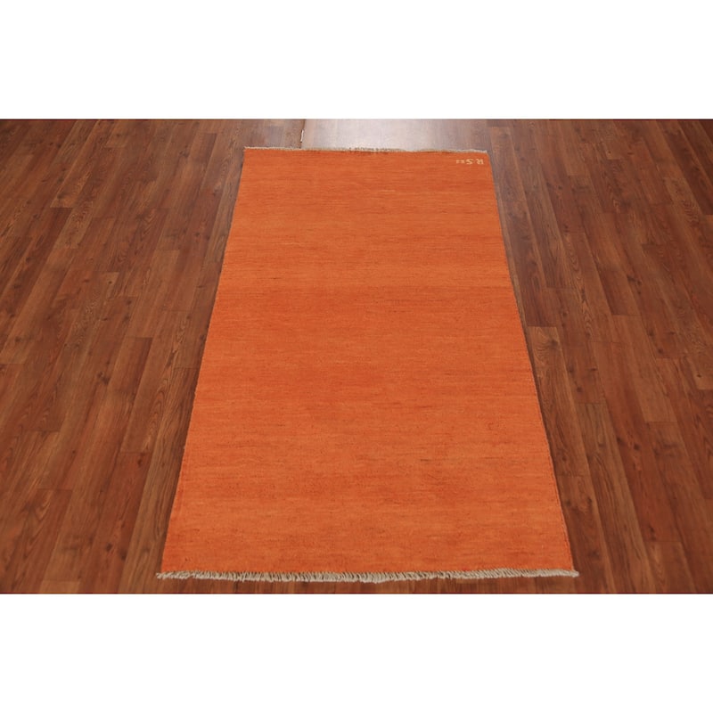 Orange Modern Gabbeh Oriental Foyer Rug Hand-Knotted Wool Carpet - 2'11" x 4'10"