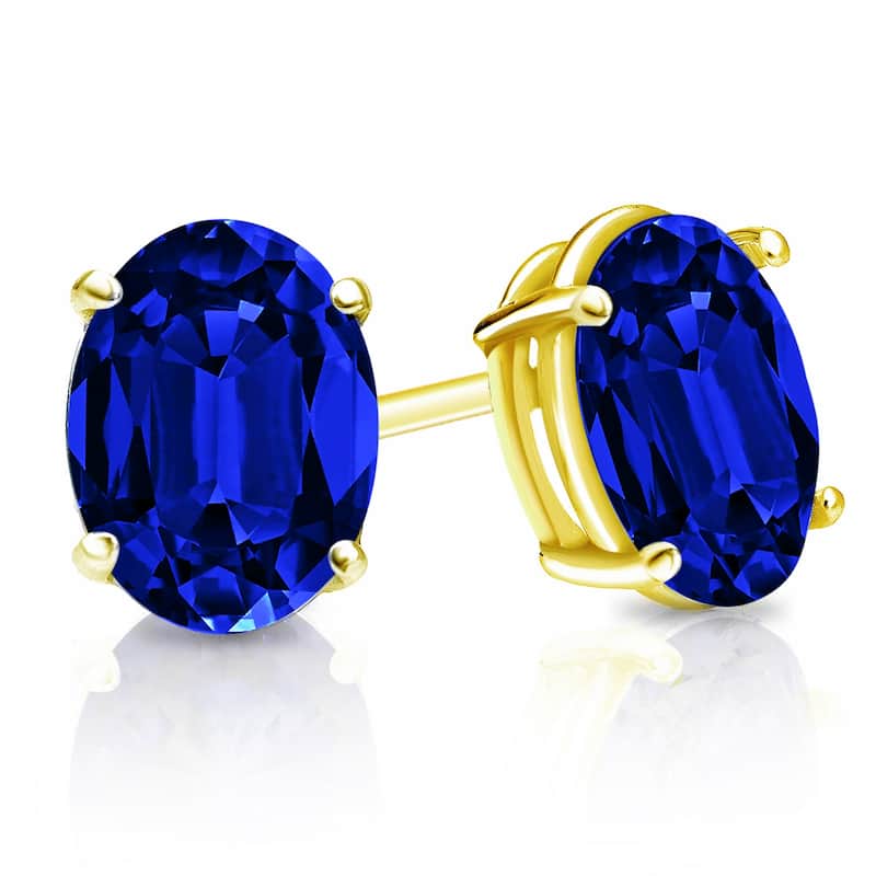 Auriya 14k Gold Lab Grown Gemstone Blue Sapphire Stud Earrings Oval 0.25 to 5.00 ct. tw. 4-Prong Basket Screw-Back