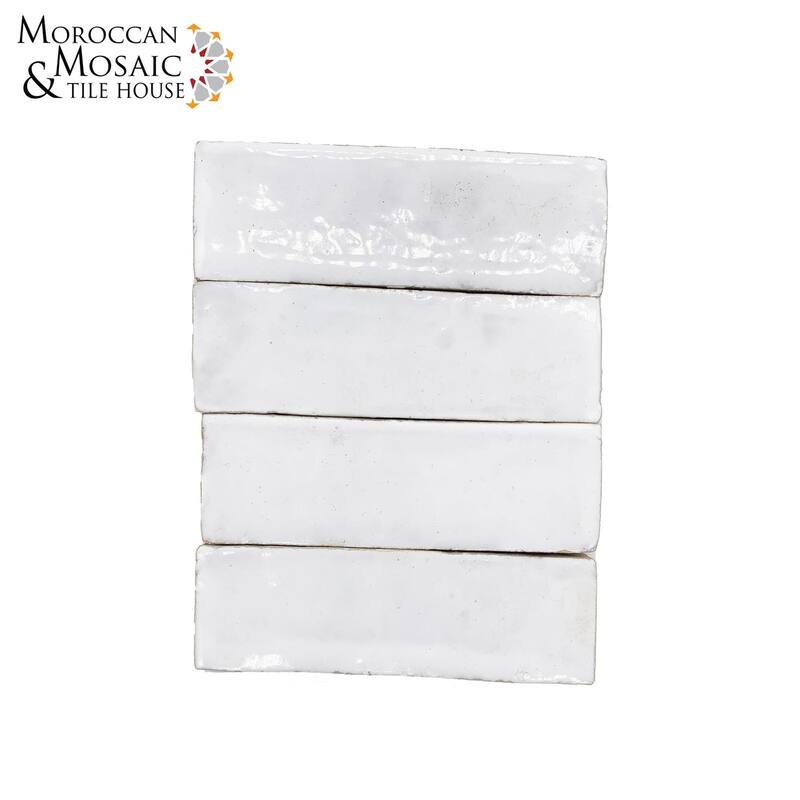 Moroccan Handmade 2x6 Solid Color Zellige Tile White