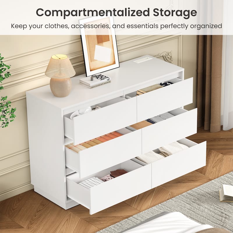 47" Wide 6 Drawer Dresser for Bedroom with Charging Station