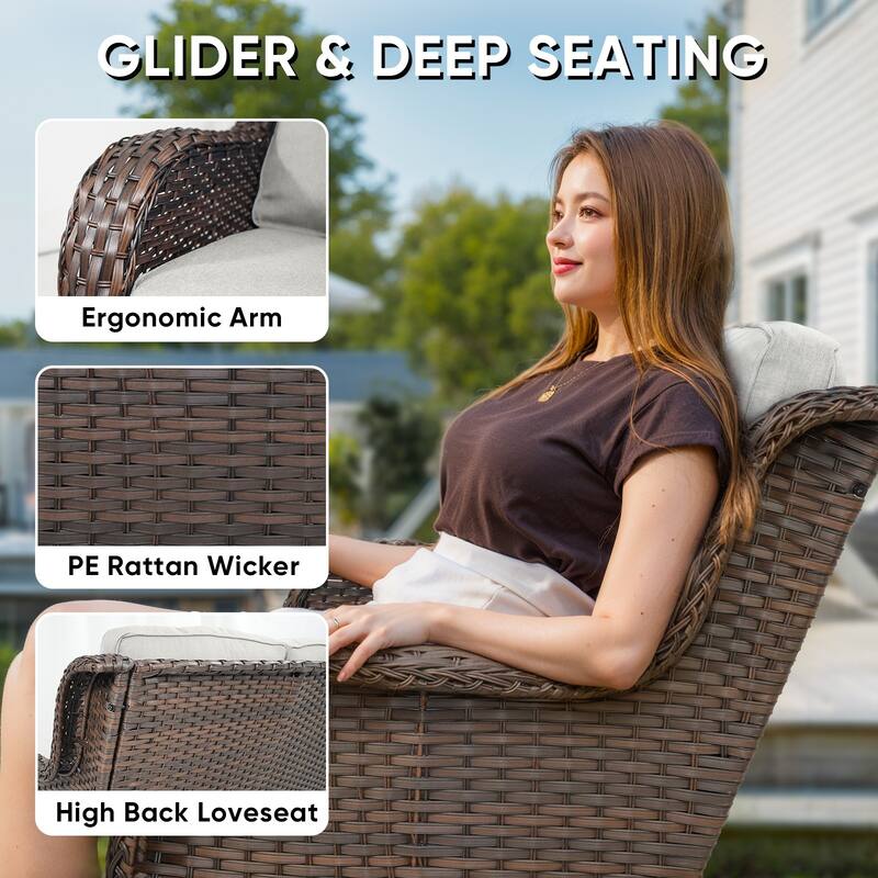 Patio Loveseat Wicker Sofa with Swivel Chair with Table