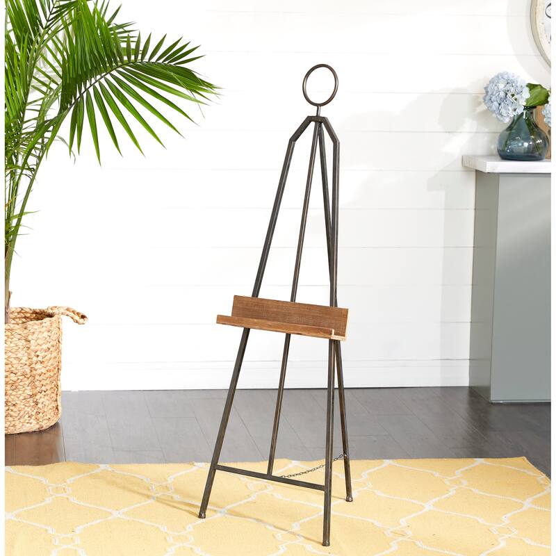 Black Metal Extra Large Adjustable Display Easel with Chain Support and Wood Tray