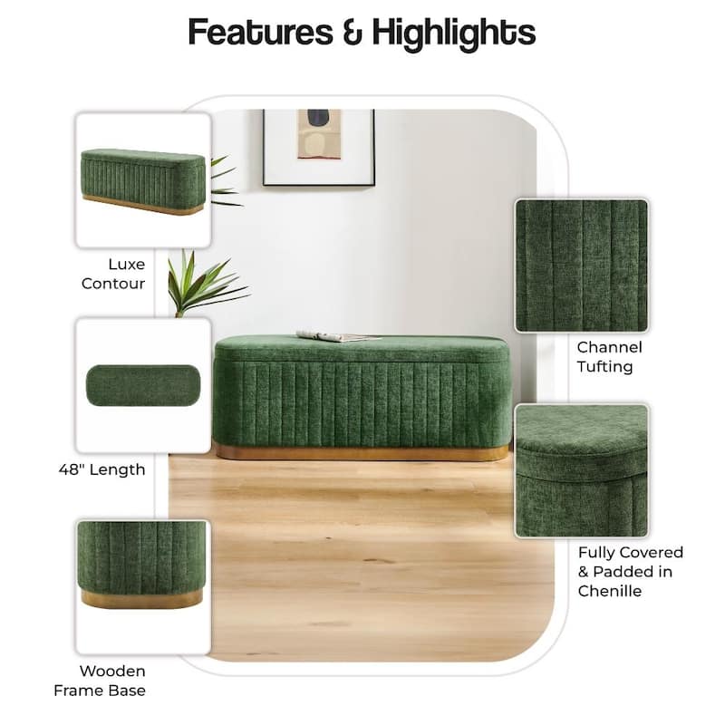 NPD Furniture Clinton Chenille Storage Bench