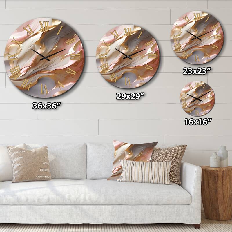 Designart "Subtle Serenity Liquid Art Gold Waves I" Abstract Shapes Oversized Wall Clock