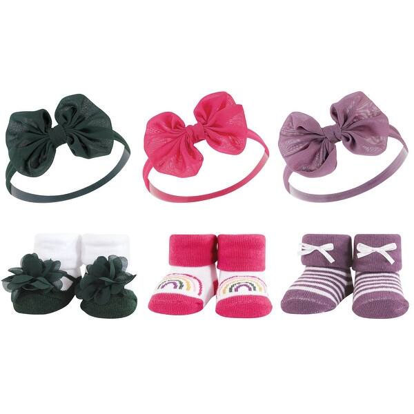 slide 1 of 1, Hudson Baby Infant Girl Headband and Socks Giftset, Green Purple, One Size - Green Purple Green Purple - One Size