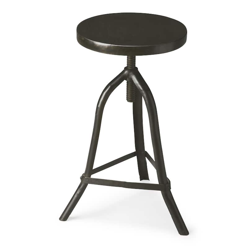 Black Iron Adjustable Height Bar Stool with Round Solid Wood Seat Tripod Legs - 14.5” x 15” x 26” (D x W x H) - Black