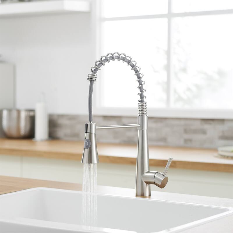 Commercial Kitchen Faucet with Pull-Out Sprayer, Brushed Nickel