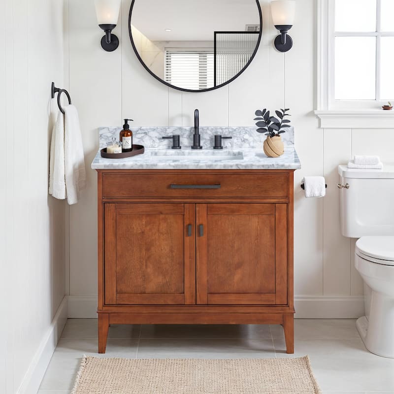 Madison 36 in. Single Sink Bathroom Vanity with Carrara Marble Top - 37"W x 22"D