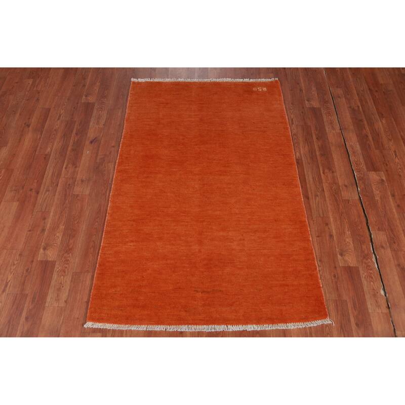 Orange Modern Gabbeh Oriental Rug Hand-Knotted Wool Carpet - 3'1" x 4'10"