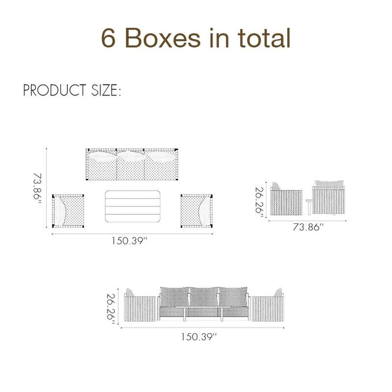 PURPLE LEAF Sanori Sectional Sofa Patio Conversation Set with Grey Ottoman and Cushion for Poolside Graden Couch