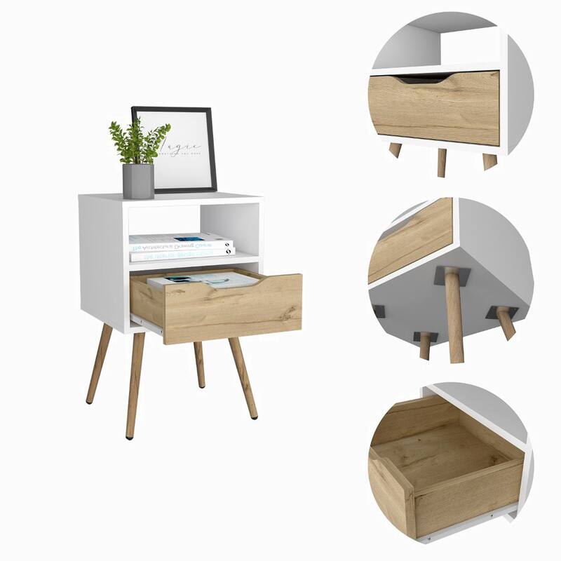 Superior Top Nightstand,One Open Shelf, One Drawer, Four Legs