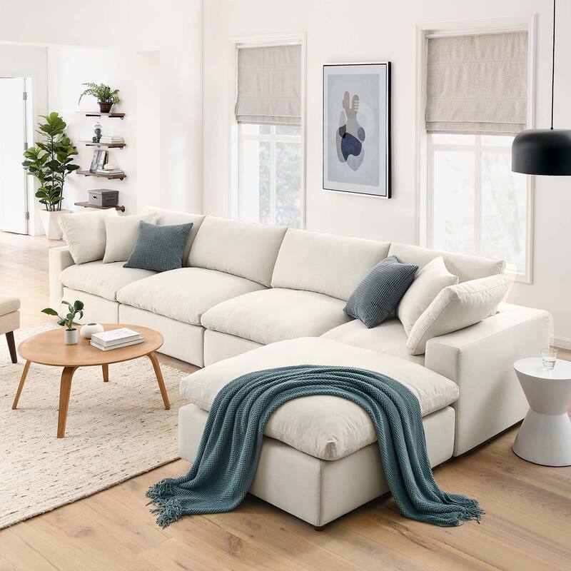 Commix 5 Piece Down Filled Overstuffed Sectional Sofa Set - Light Beige