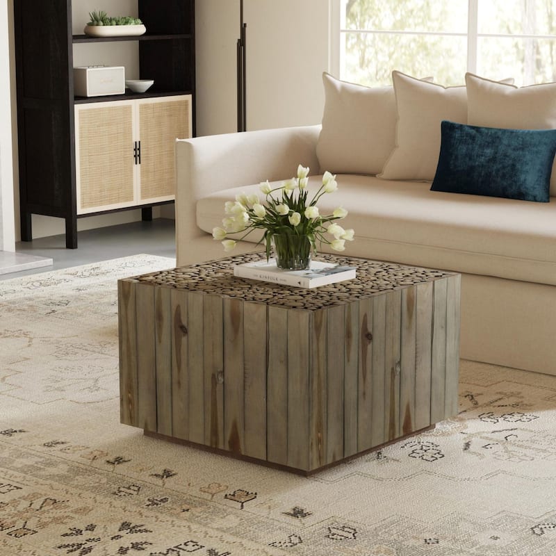 Natural Solid Wood Branch Bundle Square Cube Table by East at Main
