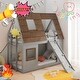 preview thumbnail 2 of 7, Twin Size Cozy and Fun Wood House Bunk Bed with Window Roof Shape Design with Ladder and Climbing Ramp, Brown+Gray