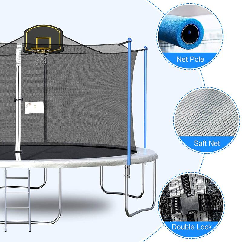 16Ft Trampoline with Enclosure Net Basketball Hoop - High Weight Capacity Big Outdoor Trampoline for Kids and Adults
