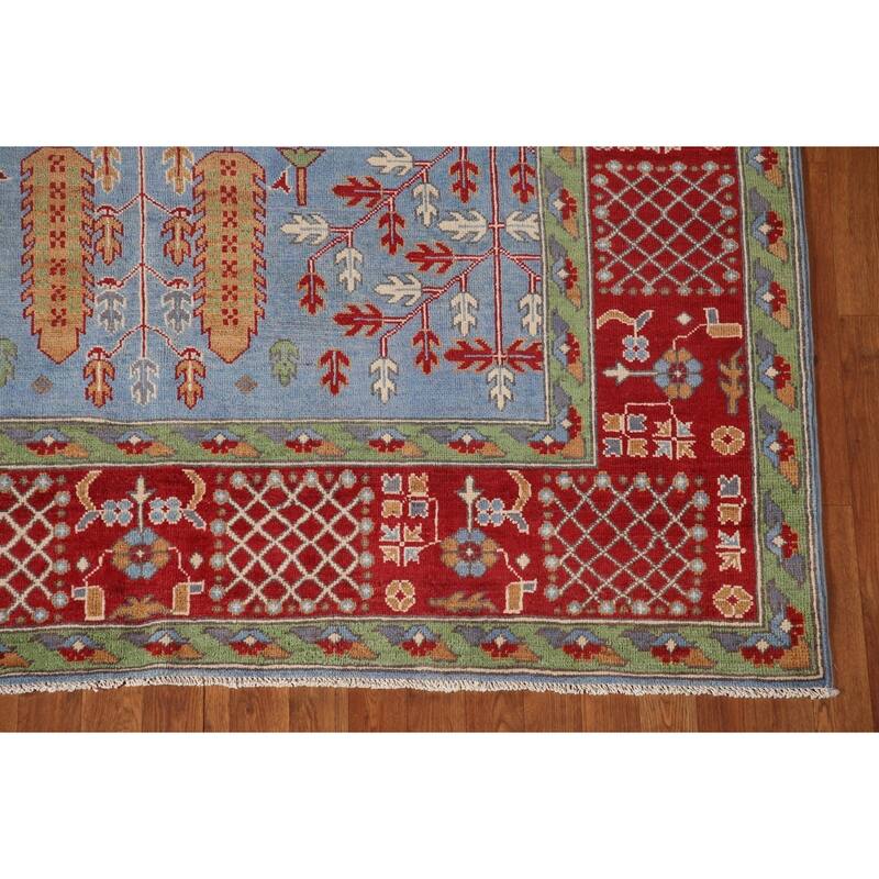 Traditional Light Blue Kazak Area Rug Handmade Wool Carpet - 6'6" x 9'5"