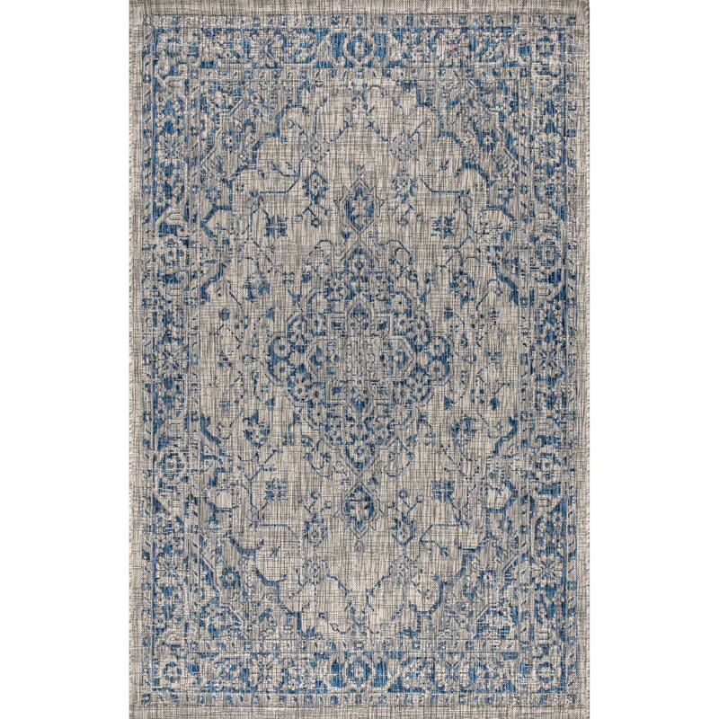 JONATHAN Y Palazzo Boho Medallion Textured Weave Indoor/Outdoor Area Rug - 5 X 8 - Gray/Teal