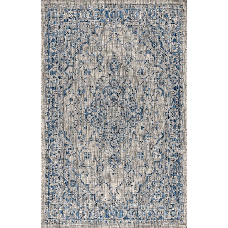 JONATHAN Y Palazzo Boho Medallion Textured Weave Indoor/Outdoor Area Rug - 9 X 12 - Gray/Navy