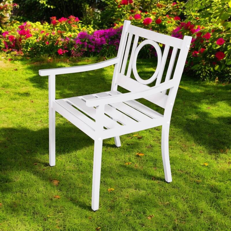 24" White Steel Geo Back Outdoor Arm Chair - White