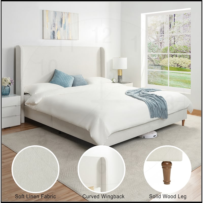 Premium Chenille Minimalist Designs Upholstered Platform Bed - King