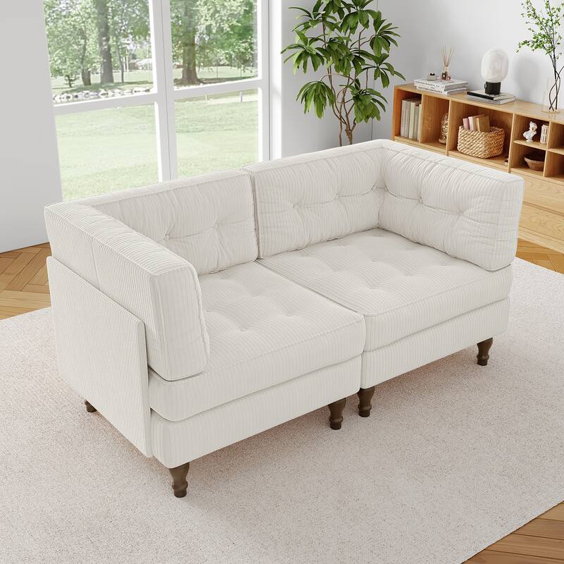 Modular Corduroy Corner Sectional Sofa Couch Set with Tufted Cushion