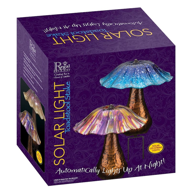 Solar Toadstool Stake - Purple/Yellow - 11"X11"X13.75"