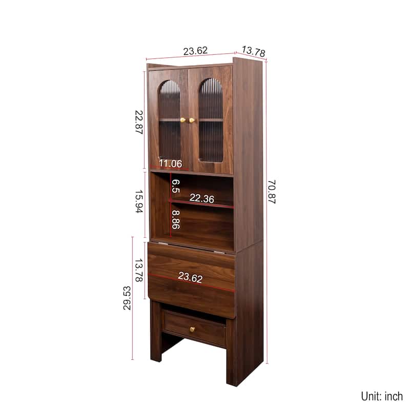 Fold-Out Desk, Convertible Writing Table with Shelf & Drawer, Space-Saving Home Office Workstation for Small Rooms