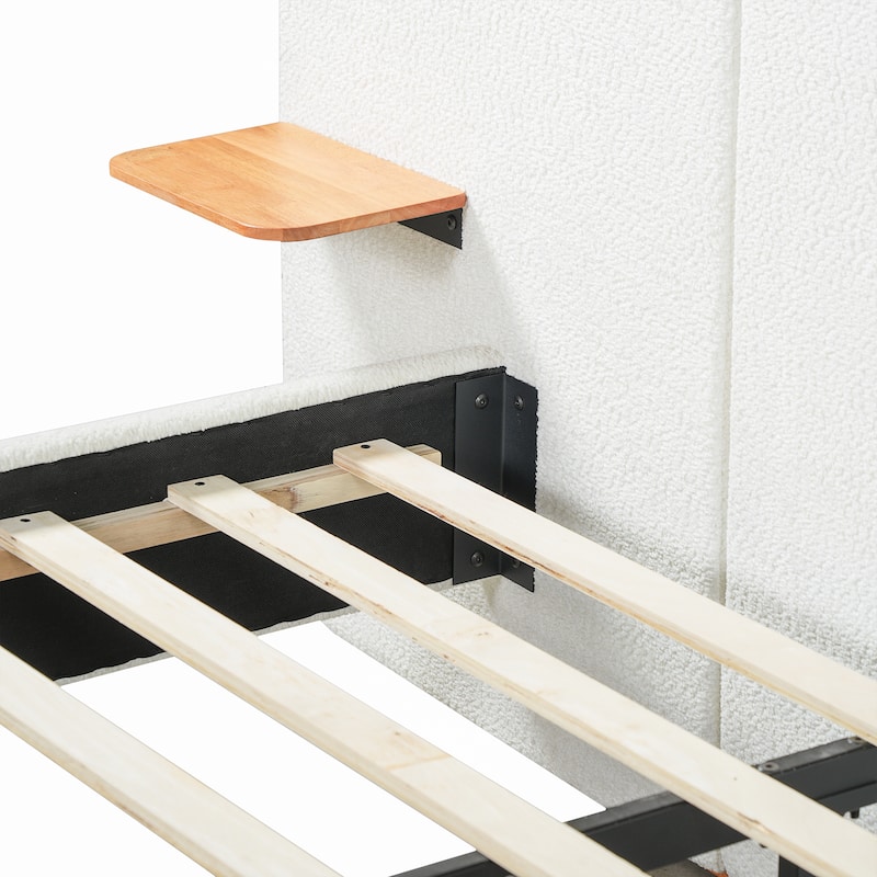 Christopher Knight Home - Modern Boucle Upholstered Platform Bed with Built-In Floating Shelves