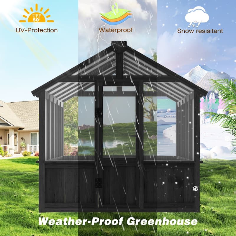 VEIKOUS Walk-in Wooden Greenhouse for Outside, Garden and Backyard, Black - 6'×10'