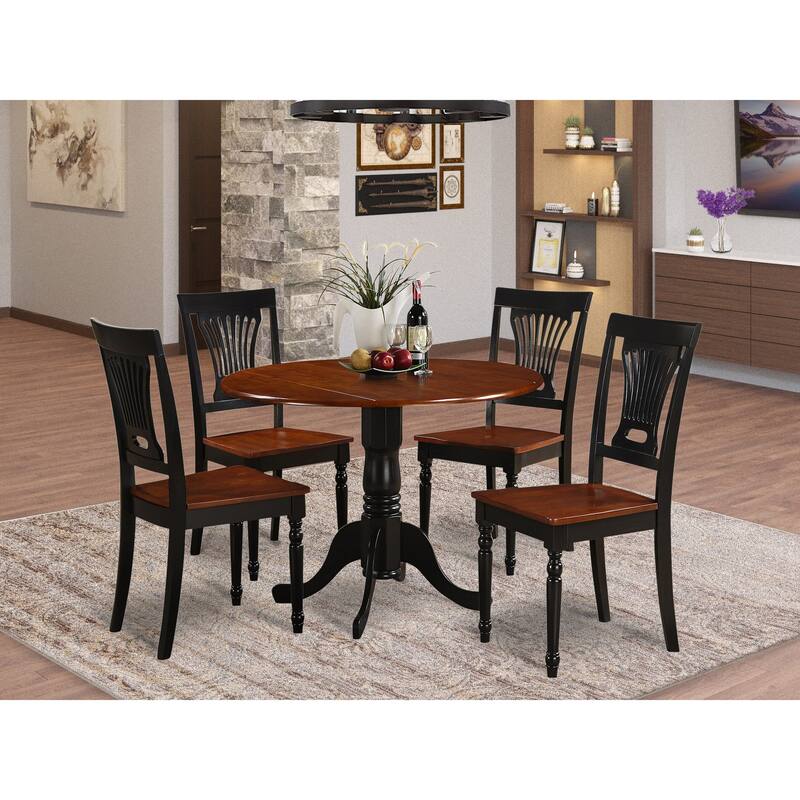 East West Furniture 5 Piece Kitchen Table & Chairs Set Includes a Round Dining Table and Dining Room Chairs, Black & Cherry