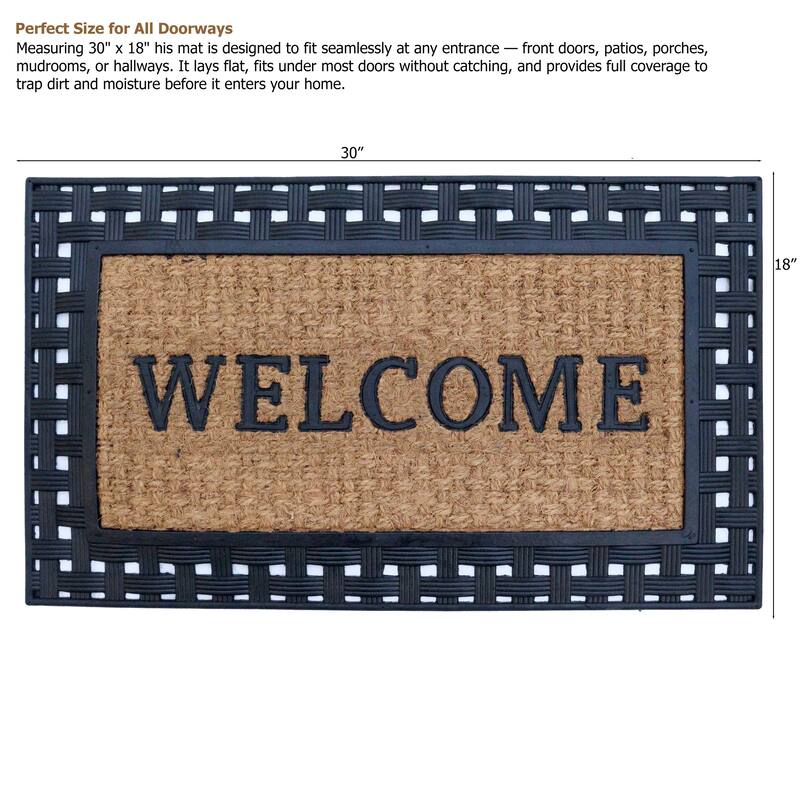 Gardenised Heavy Duty Coco Coir Doormat Non Slip PVC Baking Embossed Welcome Design Natural Coconut Fiber Floor Mat 18x30"