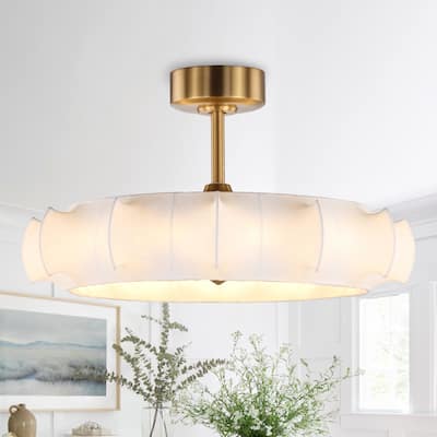 Perimost 29.6" Farmhouse White Silk Fabric 3-blade Fandelier Bladeless Ceiling Fan with Light and Remote