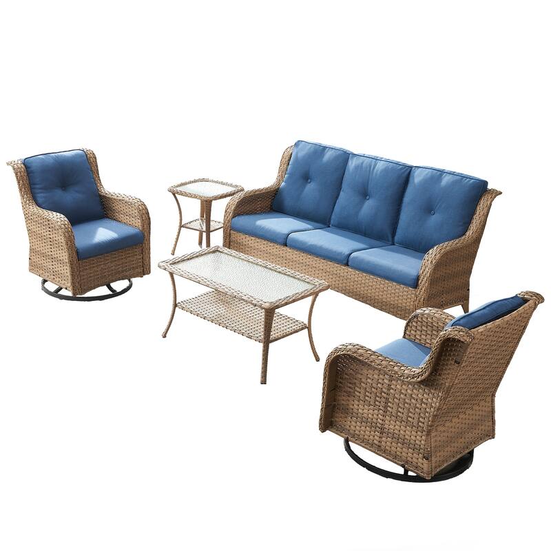 Pocassy 5 Pieces Outdoor 4 Inch Sofa Swivel Chairs Table