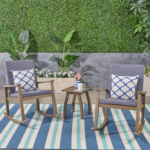 slide 2 of 15, Candel Outdoor Rocking Chairs with Side Table by Christopher Knight Home Grey
