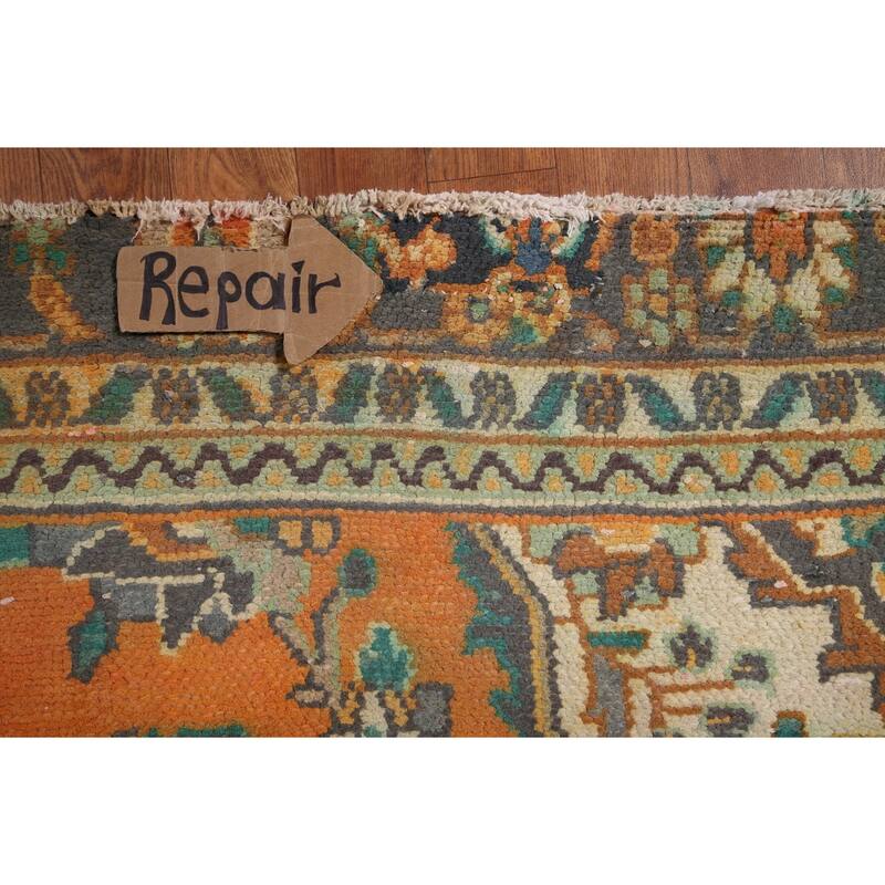 Hand Knotted Oriental 100% Wool Carpet Traditional Floral Oranges & Rust Hamedan Area Rug - 9' 6'' X 6' 6''