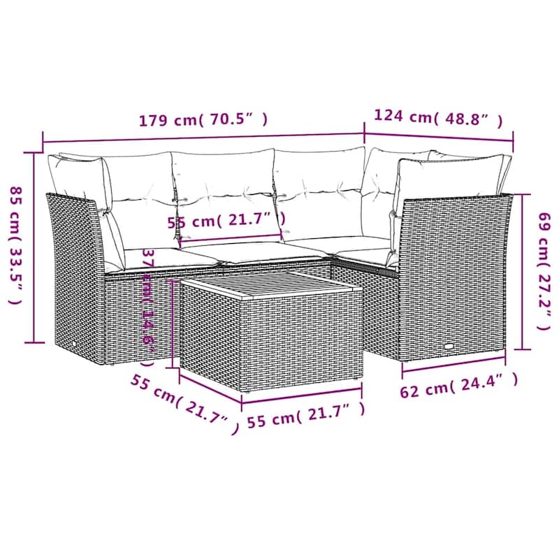 vidaXL Garden Sofa Set Black PE rattan Modular Modular Garden Sofa Set - 24.4 x 24.4 x 27.2