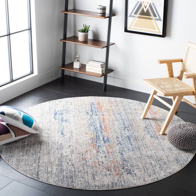 SAFAVIEH Dream Pandora Alfredina Vintage Abstract Viscose Rug - 6'7" Round - Grey/Blue