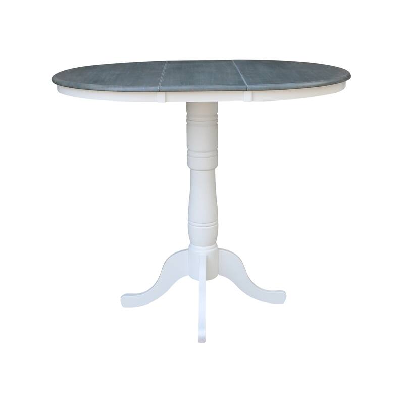 36" Round Top Pedestal Table With 12" Leaf - White/Heather Gray - N/A