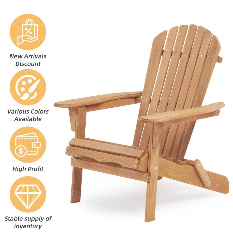 Wooden Outdoor Folding Adirondack Chair Set of 2/4 Wood Lounge Patio Chair for Garden,Half Assembled Backrest