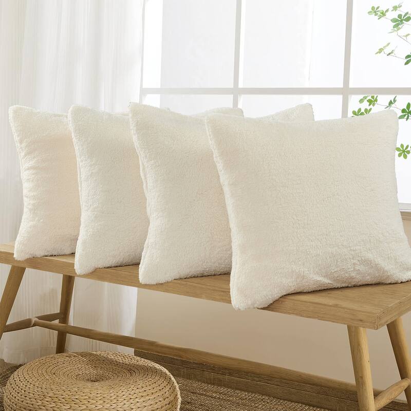 Accent Sherpa Pillow Cover Set of 4 20Inch x 20Inch, NO INSERT