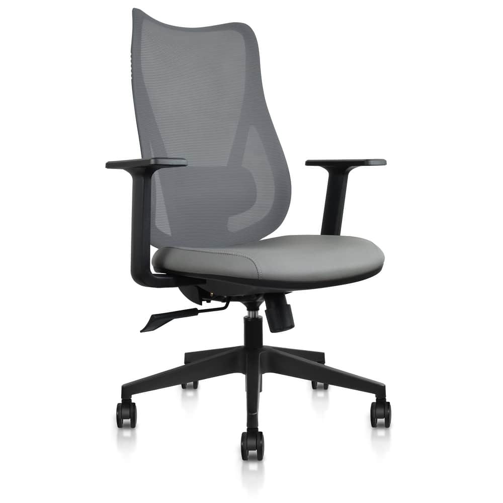 Ergonomic Office Desk Chair | High Back Mesh with Upholstered PU Leather Cushion Seat | Reclining Tilt Adjustable Lumbar Support