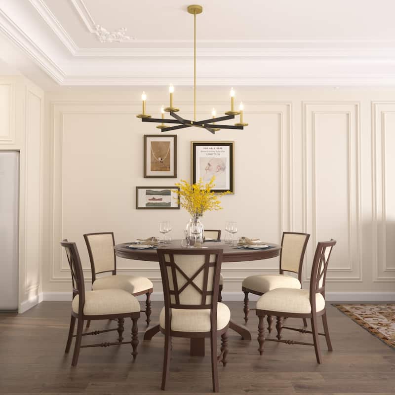 6-light Modern Farmhouse 37-inch Black/ Gold Candle Chandelier with UL Certified - 37