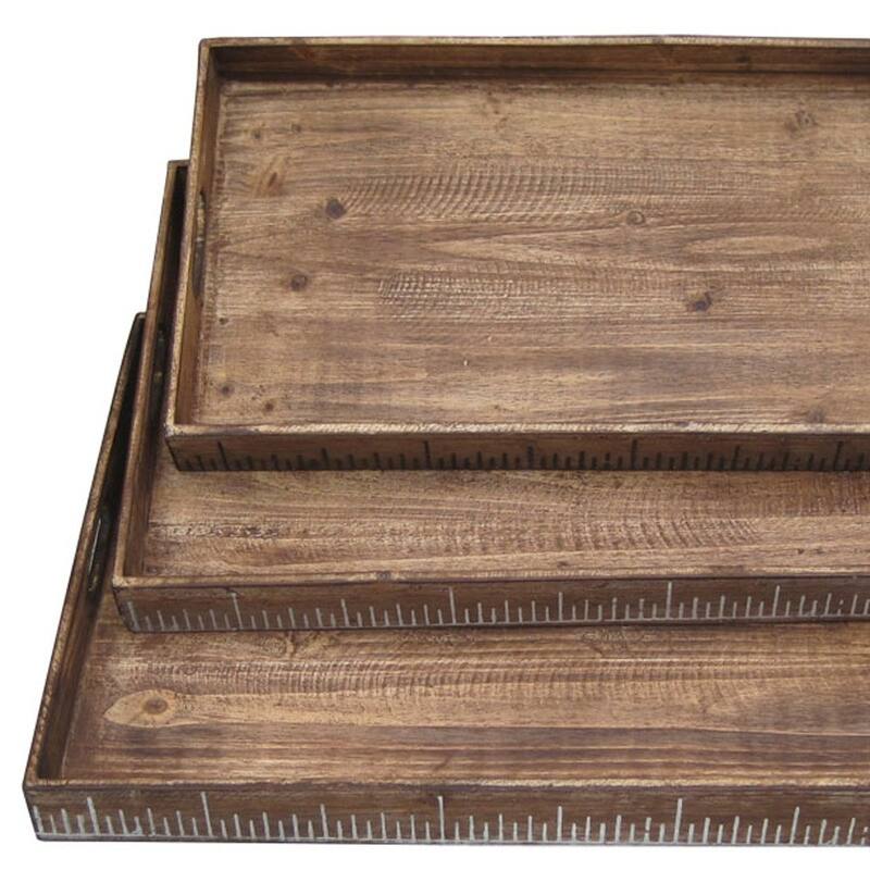 HomeRoots Set of Three Brown Wood Nesting Serving Trays - 1" W x 19" D x 12" H
