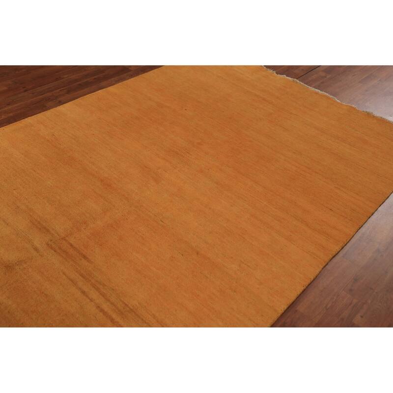 Orange Yellow Modern Gabbeh Oriental Area Rug Hand-Knotted Wool Carpet - 5'3" x 8'1"